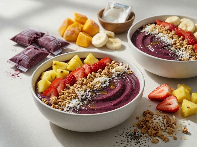 Tropical Acai Smoothie Bowls with Coconut Granola