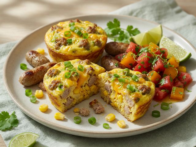 Turkey Sausage Sweet-Corn Egg Muffins with Fresh Tomato Salsa