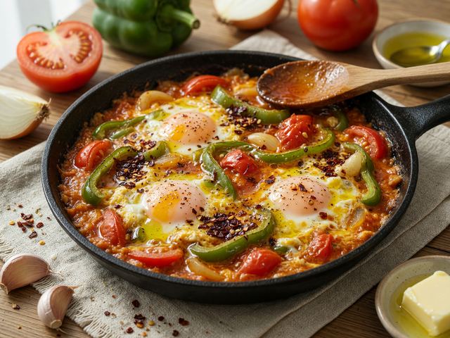 Turkish Menemen Pepper Egg Skillet