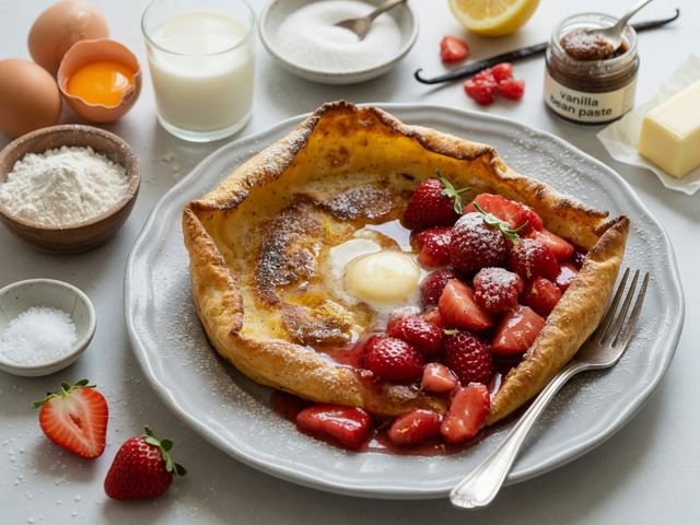 Vanilla Bean Dutch Baby with Macerated Strawberries