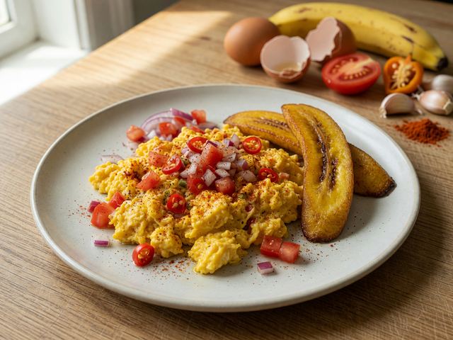 West African Spiced Scrambled Eggs with Plantain