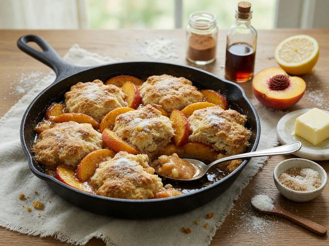 Brown-Butter Biscuit Peach Skillet Cobbler