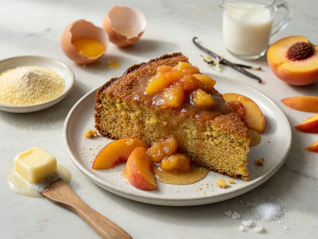 Brown-Butter Cornmeal Cake with Fresh Peach Compote