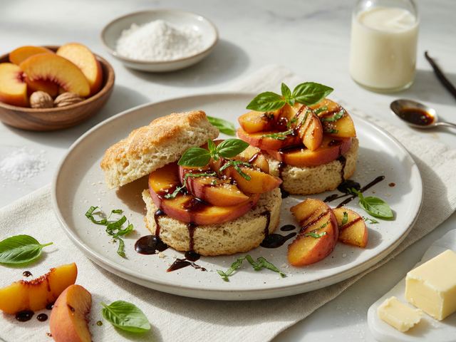 Brown-Butter Peach Caprese-Style Shortcakes
