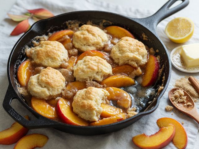 Brown-Butter Peach Skillet Cobbler with Drop Biscuits