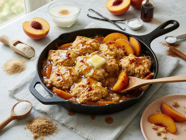 Brown-Butter Peach Skillet Cobbler with Hot Honey