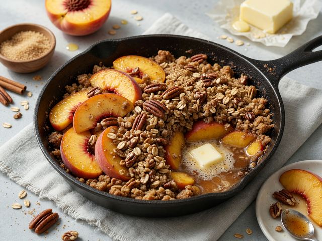 Brown-Butter Peach Skillet Crisp with Oat-Pecan Streusel