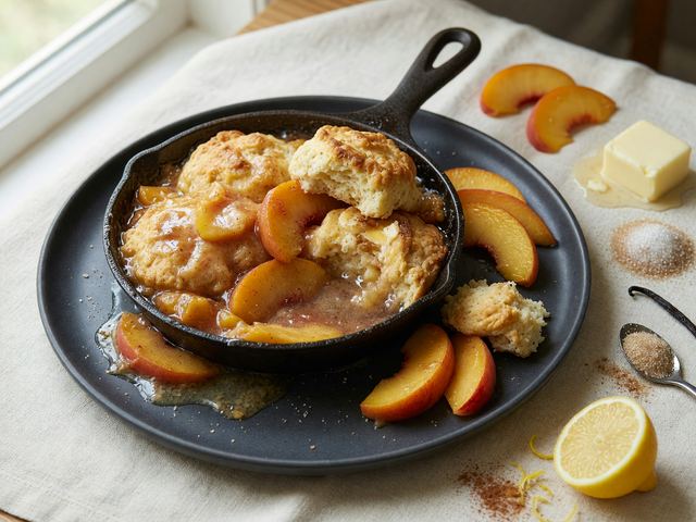 Brown-Butter Skillet Peach Cobbler with Drop Biscuits