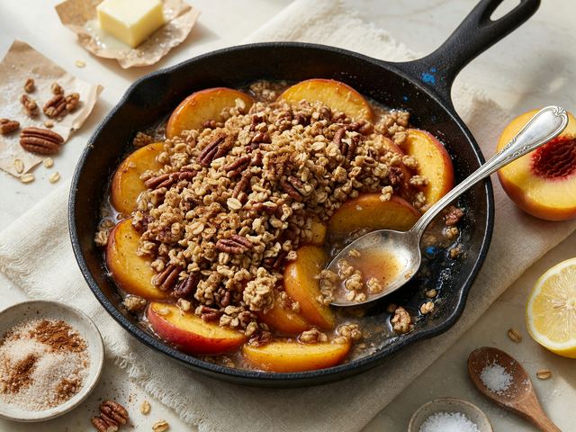Brown-Butter Skillet Peach Crisp with Oat-Pecan Topping