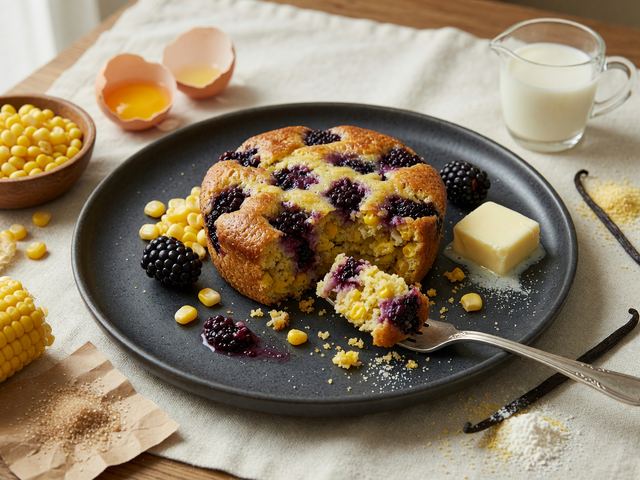 Brown-Butter Sweet Corn & Blackberry Skillet Cake
