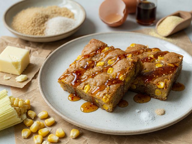 Brown-Butter Sweet Corn Blondies with Hot Honey Drizzle