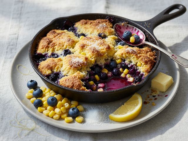 Brown-Butter Sweet Corn & Blueberry Skillet Cobbler