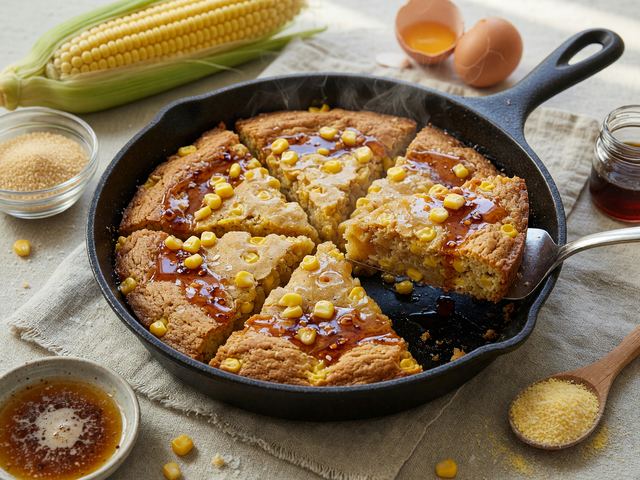 Brown-Butter Sweet Corn Skillet Blondies with Hot Honey