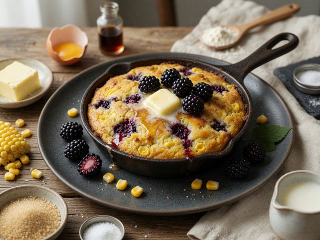 Brown-Butter Sweet Corn Skillet Cake with Blackberries