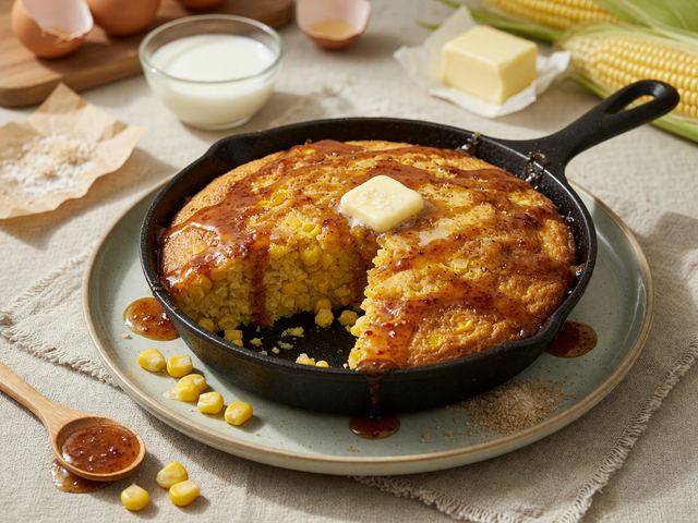 Brown-Butter Sweet Corn Skillet Cake with Chili-Honey Glaze