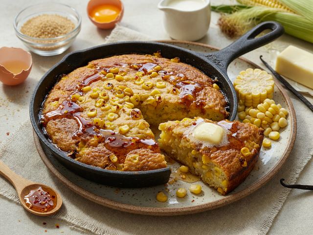 Brown-Butter Sweet Corn Skillet Cake with Hot Honey