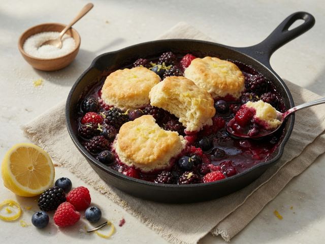 Cast-Iron Mixed Berry Cobbler with Buttermilk Biscuits