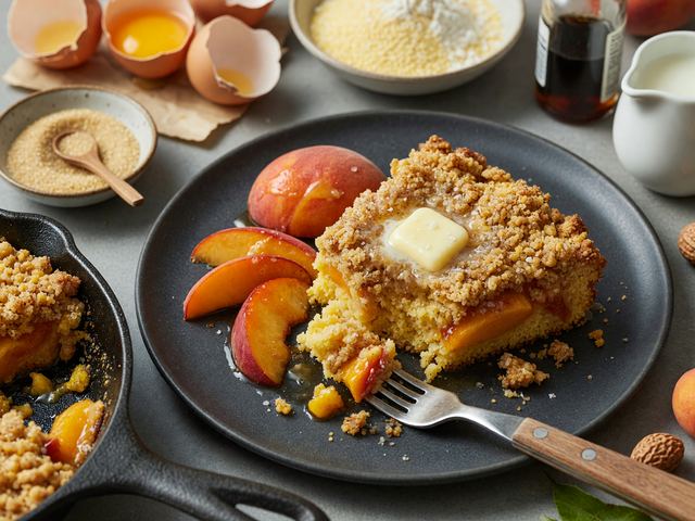 Cast-Iron Peach Buckle with Cornmeal Streusel