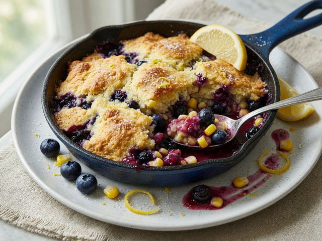Cast-Iron Sweet Corn & Blueberry Skillet Cobbler
