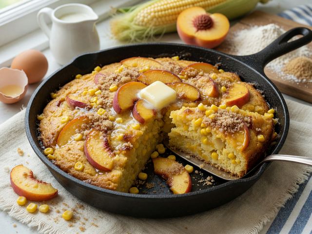 Cast-Iron Sweet Corn & Peach Skillet Cake