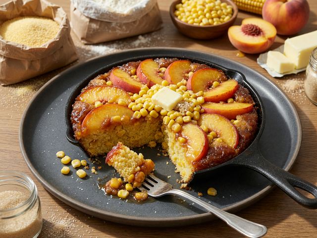 Cast-Iron Sweet-Corn & Peach Upside-Down Cake