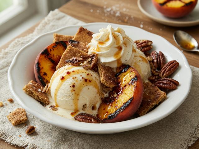 Charred Peach Hot-Honey Sundaes with Cinnamon Crunch