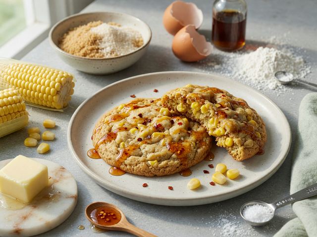 Chewy Brown-Butter Sweet Corn Cookies with Hot Honey Glaze