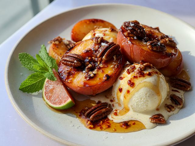 Chili-Crisp Honey Roasted Peach Sundaes