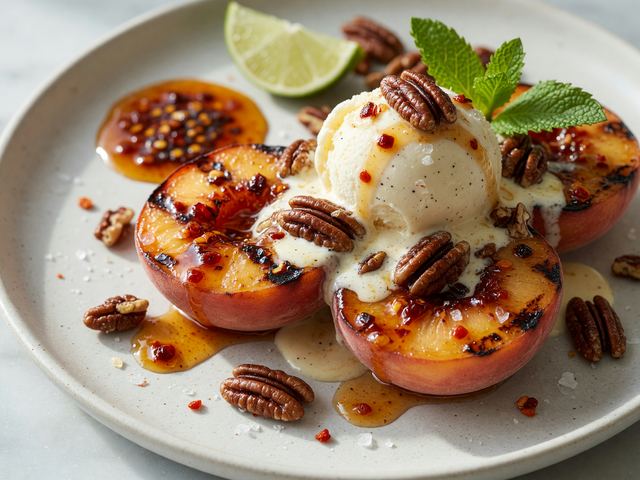Chili-Honey Grilled Peach Sundaes
