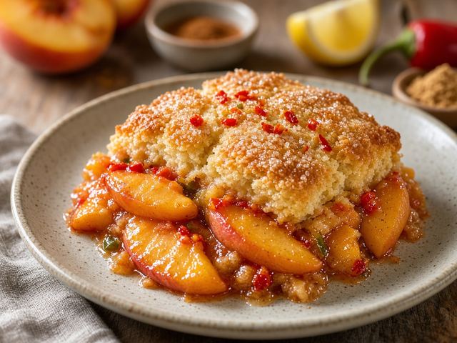 Chili-Infused Peach Cobbler