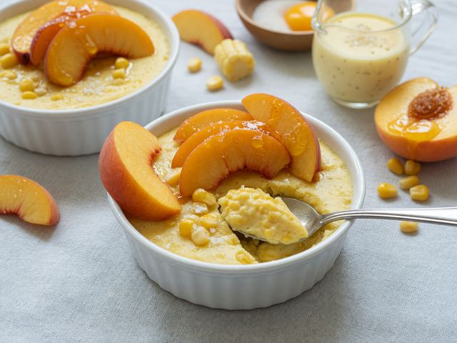 Fresh Sweet-Corn Custard Cups with Honey Peaches