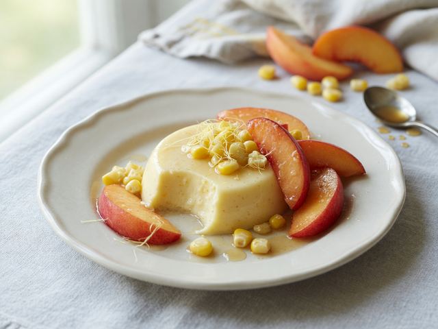 Fresh Sweet-Corn Panna Cotta with Macerated Peaches