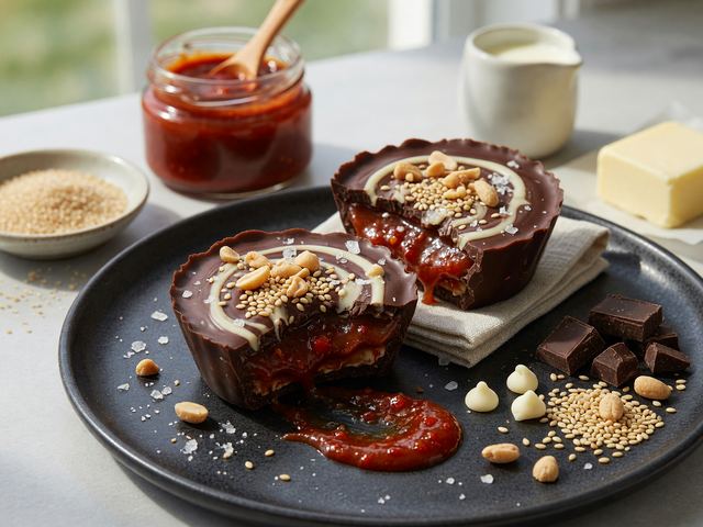 Gochujang Caramel Chocolate Bark Cups