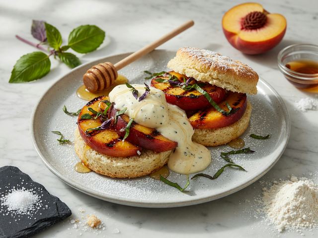 Grilled Nectarine Shortcakes with Honey-Basil Cream