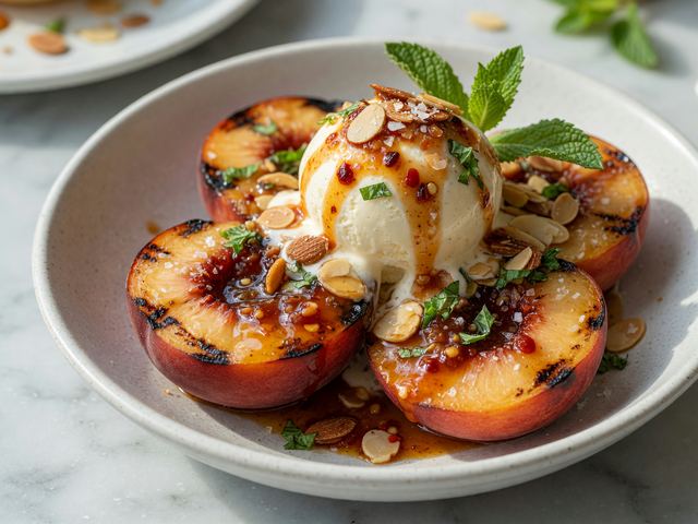 Grilled Nectarine Sundae with Hot-Honey Chili Sauce