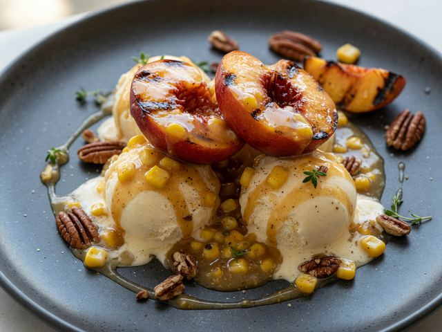 Grilled Nectarine Sundae with Sweet Corn Caramel Sauce