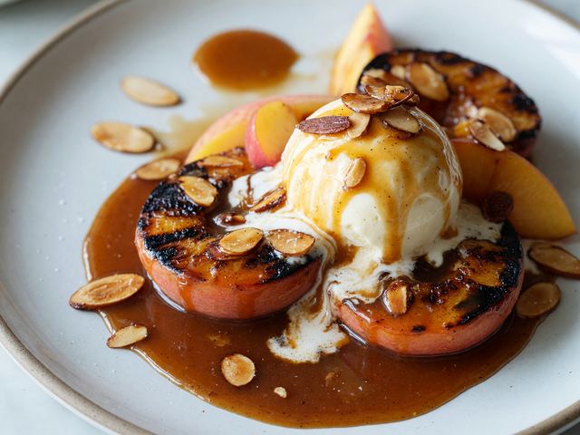 Grilled Peach & Bourbon Caramel Sundae Sauce