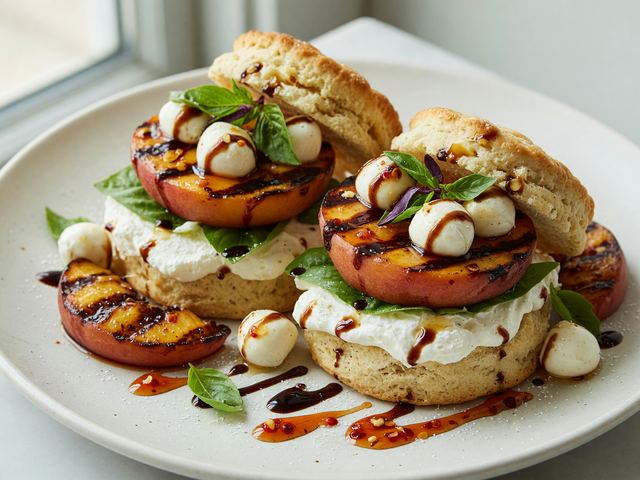 Grilled Peach Caprese-Style Shortcake Stacks