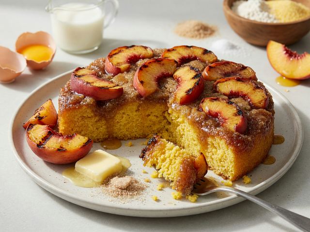 Grilled Peach Cornmeal Upside-Down Cake