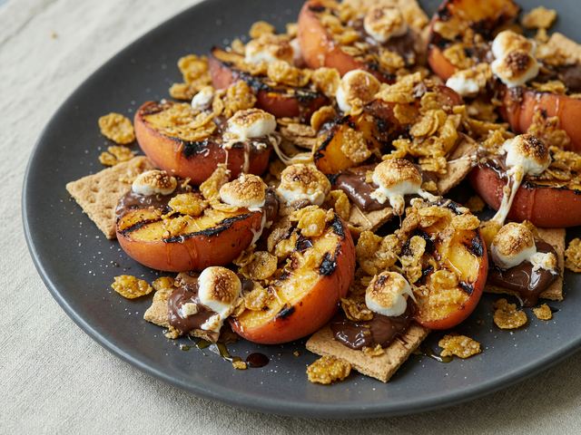 Grilled Peach S'mores Nachos with Cornflake Crunch