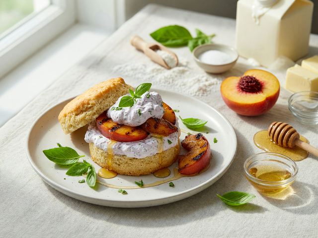 Grilled Peach Shortcakes with Basil Whipped Cream