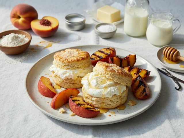 Grilled Peach Shortcakes with Honey Whipped Cream