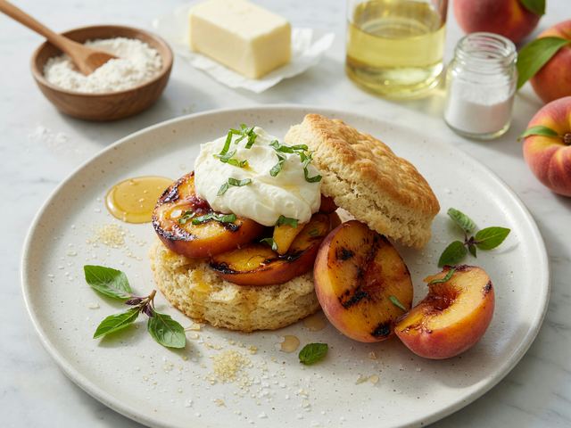 Grilled Peach Shortcakes with Lemon-Basil Whipped Cream