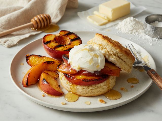 Grilled Peach Shortcakes with Whipped Honey Cream