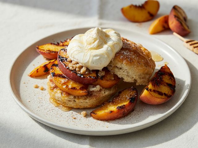 Grilled Peak-Peach Shortcakes with Honey Whipped Cream