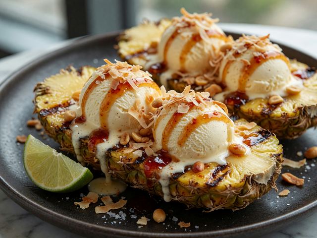 Grilled Pineapple Hot-Honey Sundae Boats