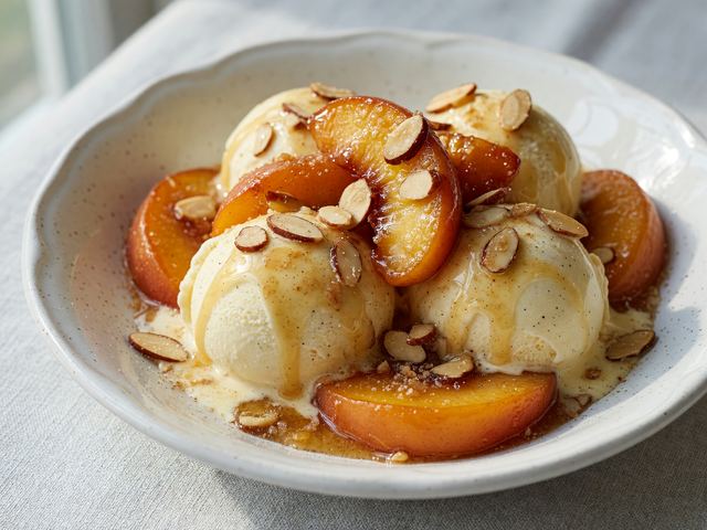 Honey-Roasted Peach Sundae Sauce with Toasted Almonds