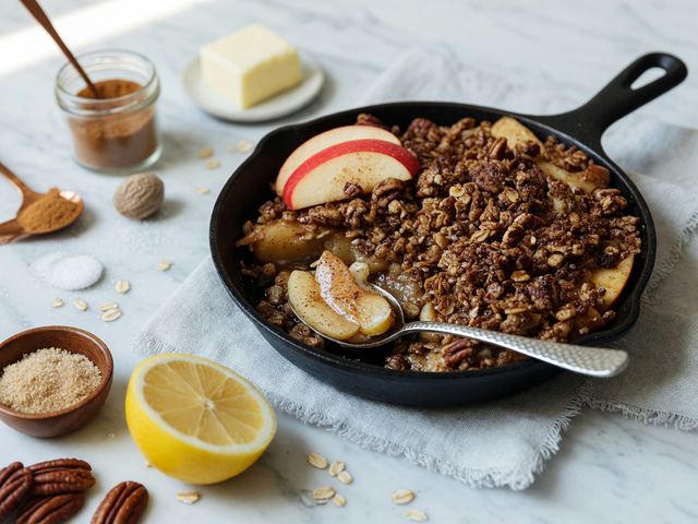 Honeycrisp Stovetop Skillet Crisp with Pecan Oat Streusel