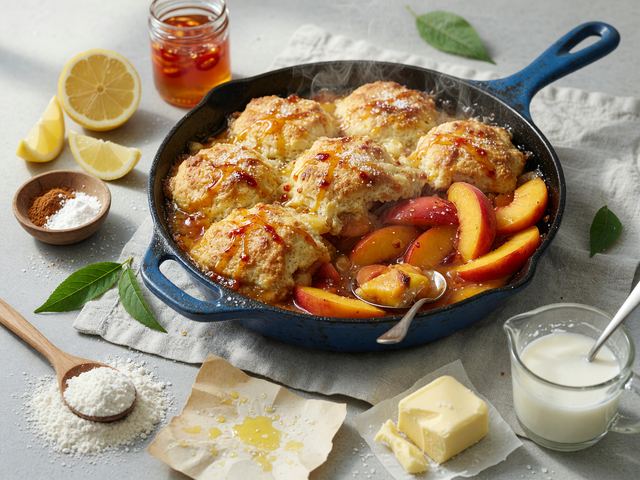 Hot-Honey Peach Drop-Biscuit Skillet Cobbler