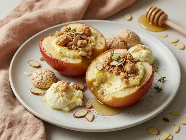 Italian Honey-Ricotta Baked Apples with Amaretti Crumble